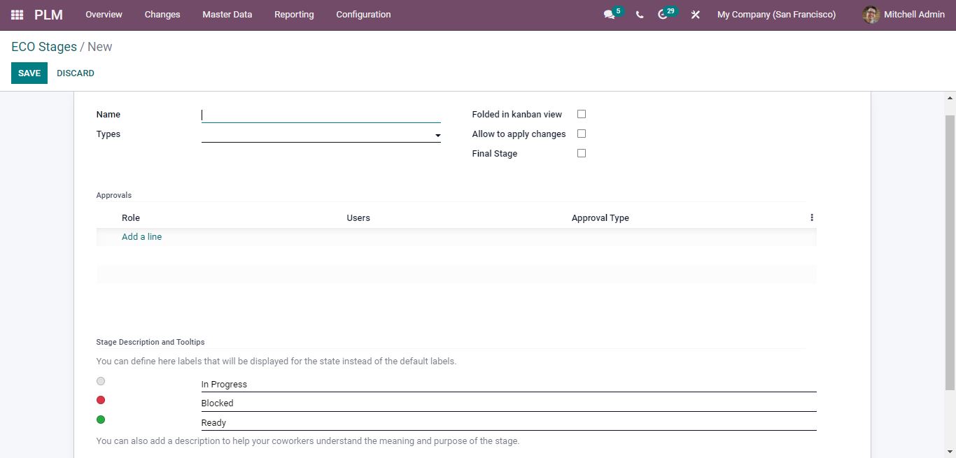 ECO Stages creation in Odoo-15 PLM