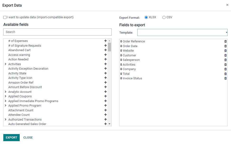 Selecting fields for Exporting