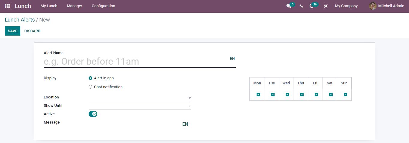 Lunch Alerts in Odoo 15
