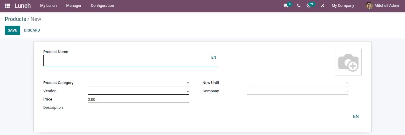 Product creation in Odoo 15 Lunch Module