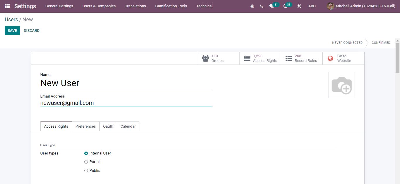Users creation in Odoo