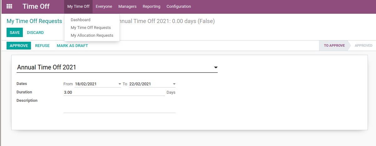 Leave Management in Odoo using Time Off