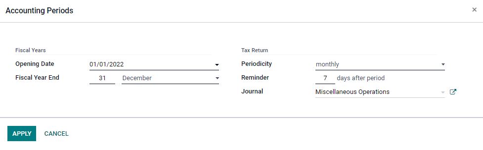 Odoo 15 Accounting periods