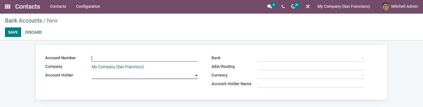 Bank Account creation in Contacts Module
