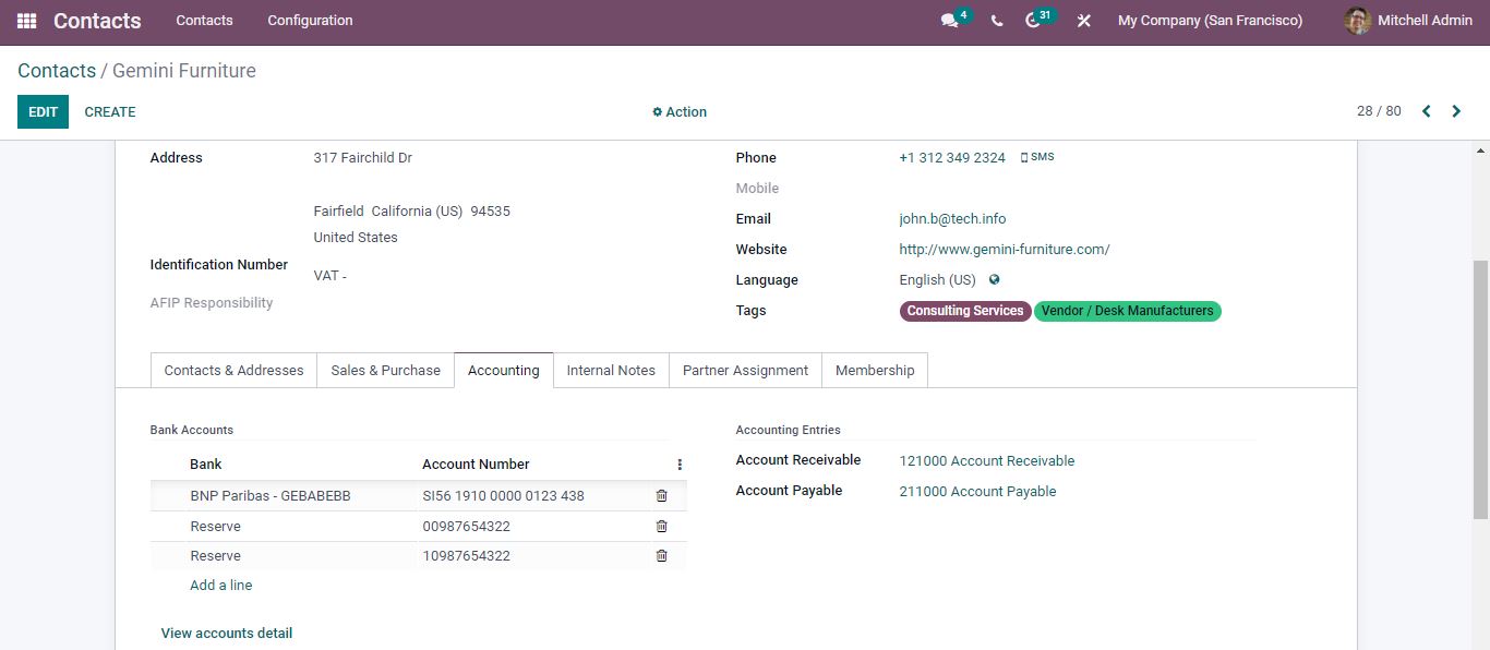 Bank Accounts in Contacts Module