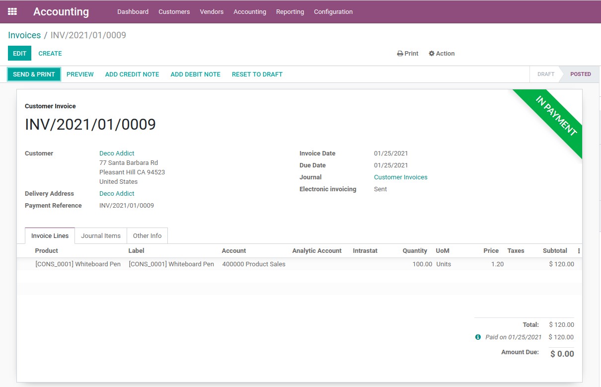 Customer Invoice to Collecting Payments in Odoo