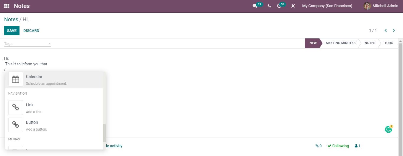 Creating Notes in Odoo 15