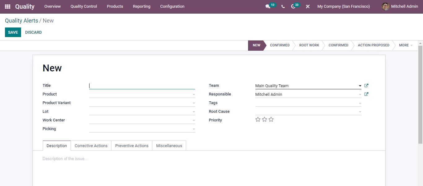 Creating Quality Alerts in Odoo 15