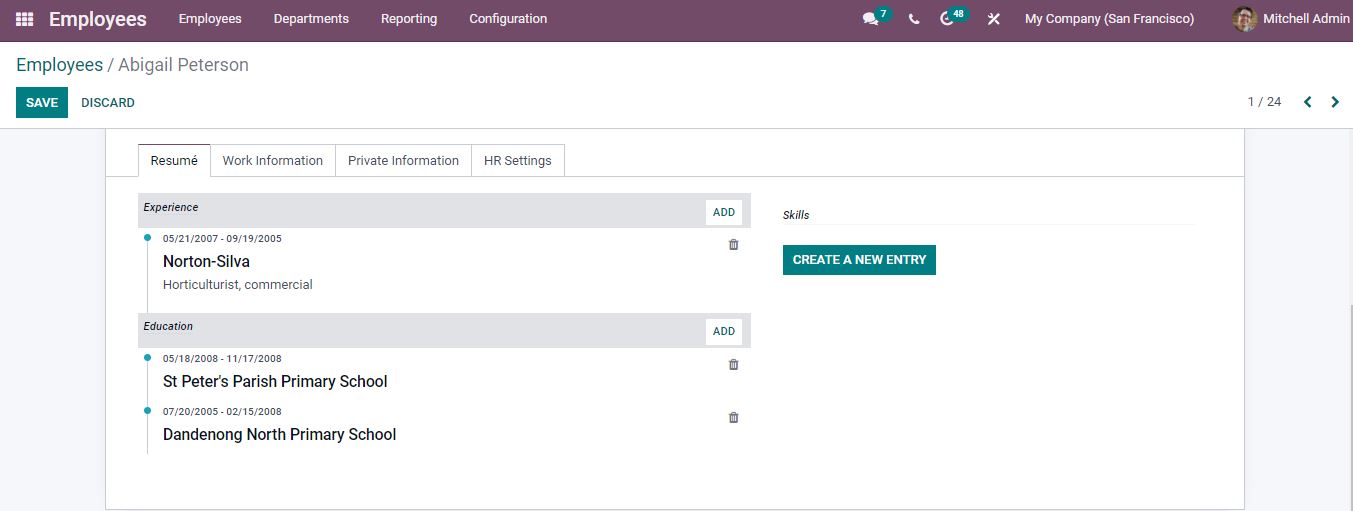 Managing Skills and Resumes in Odoo