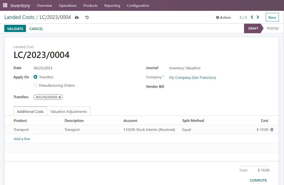 Landed Costs in Odoo16