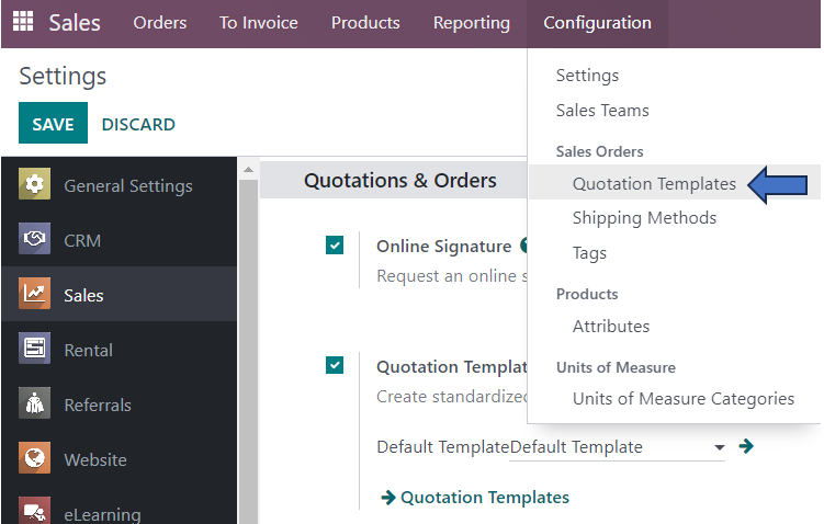 Quotation template in Odoo