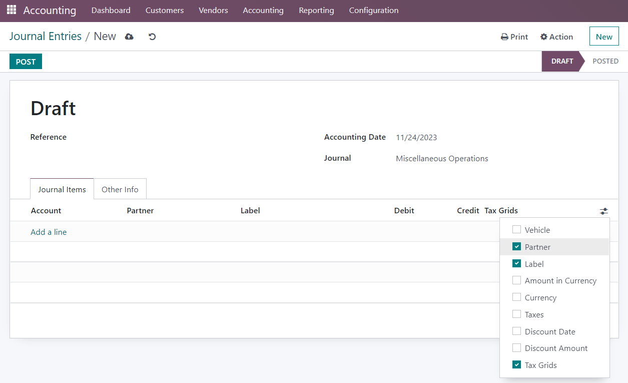 Journal Entries in Odoo 16
