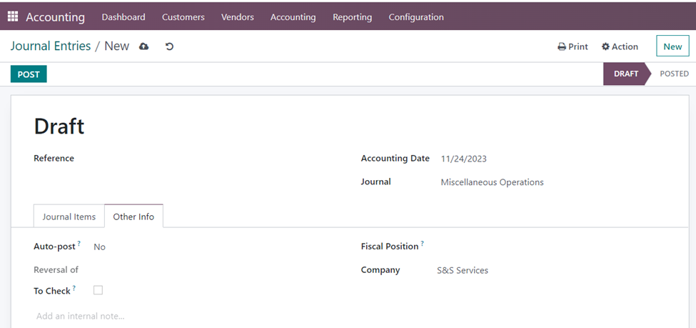 Journal Entries in Odoo 16