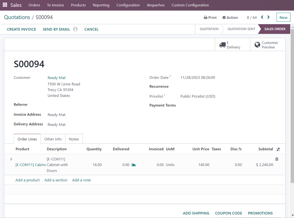 Down payments in Odoo 16