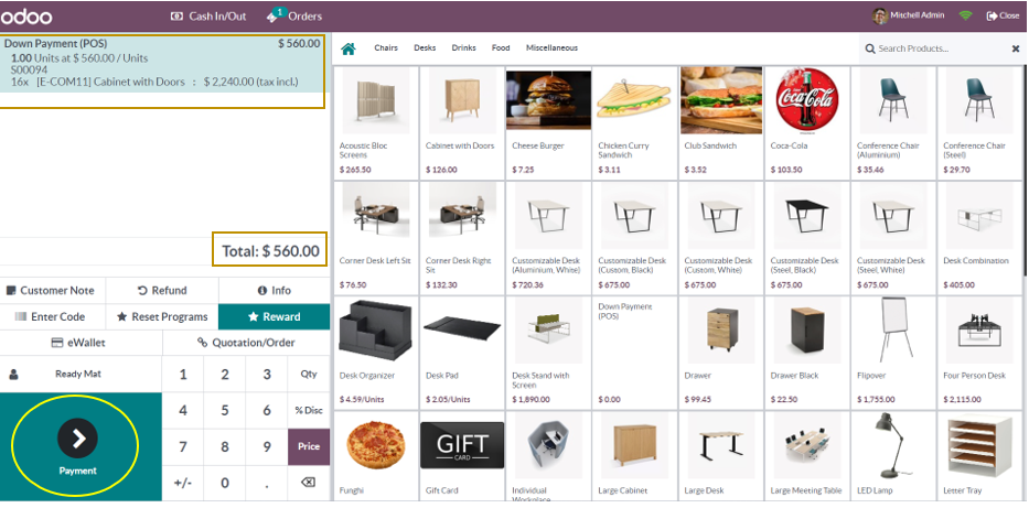 Down payments in Odoo 16