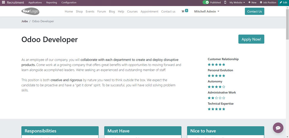 Recruitment in Odoo 16
