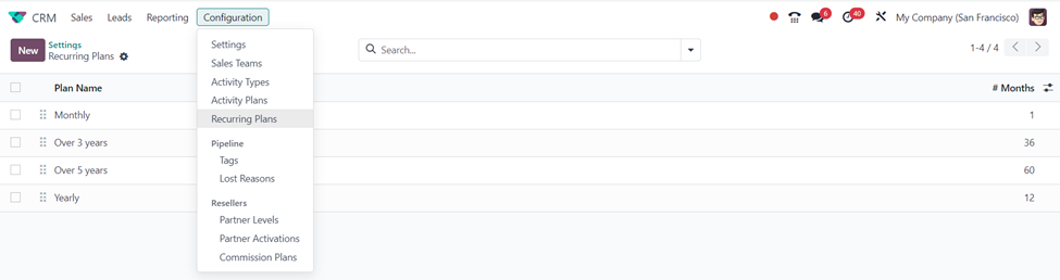 Recurring plans Odoo 17