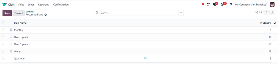 Recurring plans Odoo 17