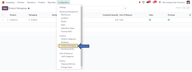 Product packaging Odoo 17