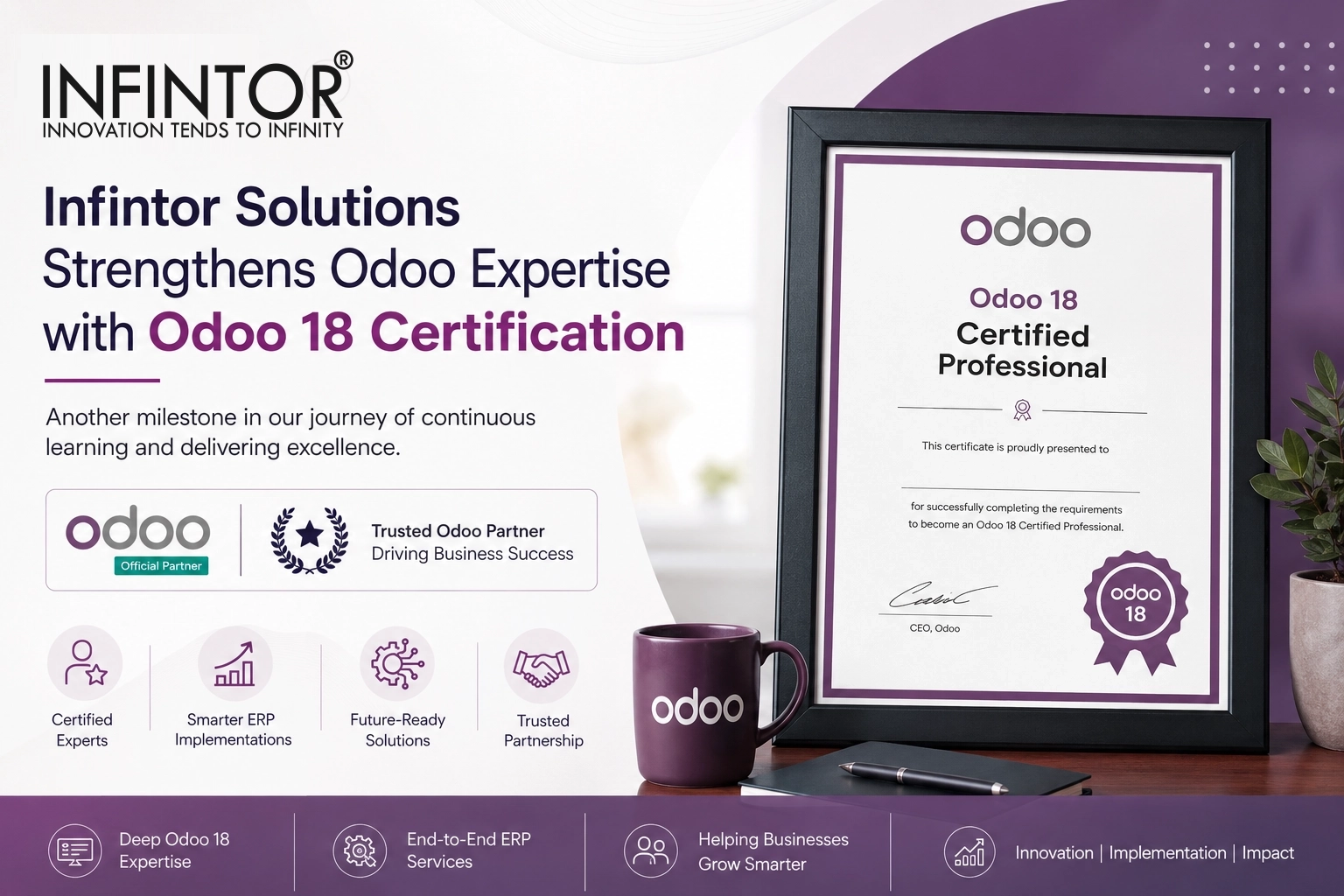 Infintor Solutions Strengthens Odoo Expertise with Odoo 18 Certification