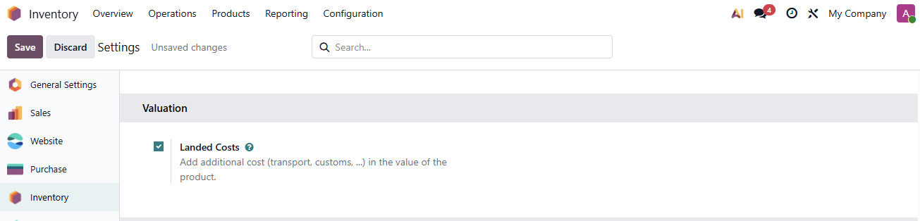 Enable Landed Costs