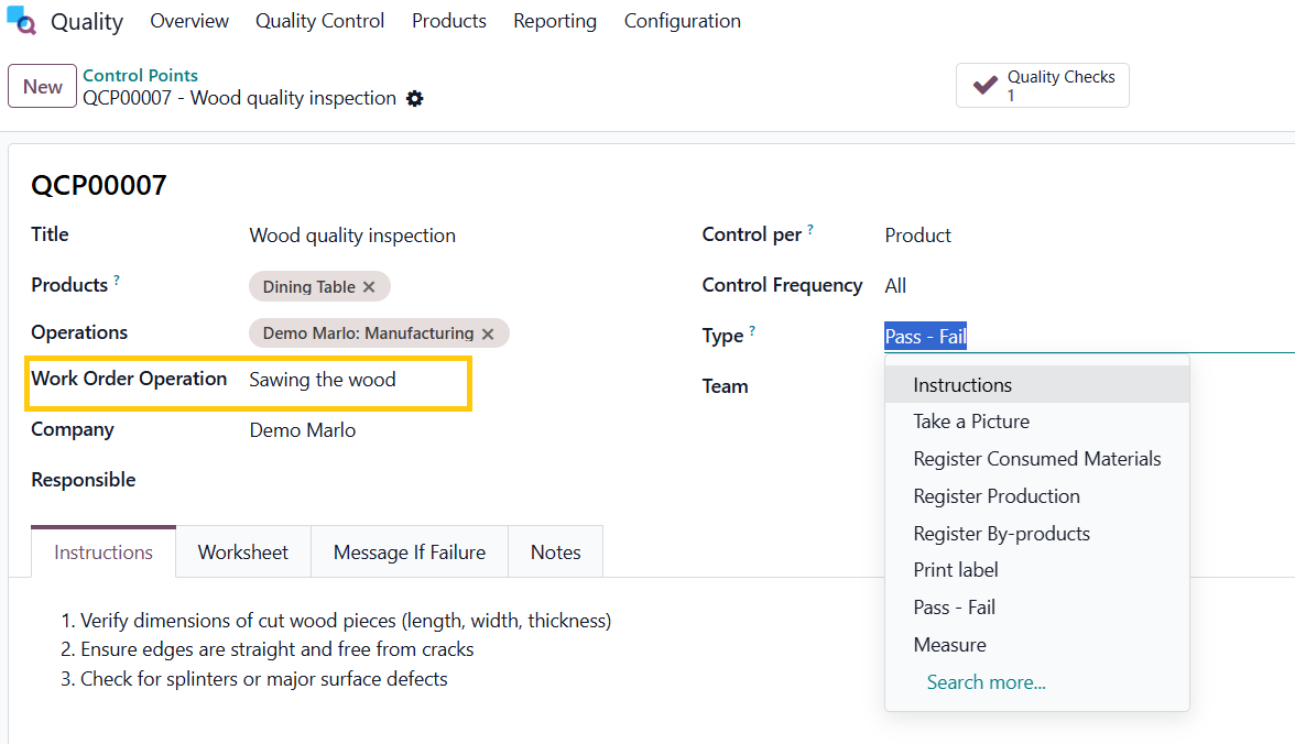 Setting up Quality Control Points in Odoo 19