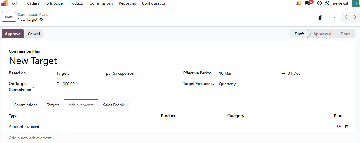 Configure achievement based commissions in Odoo 19