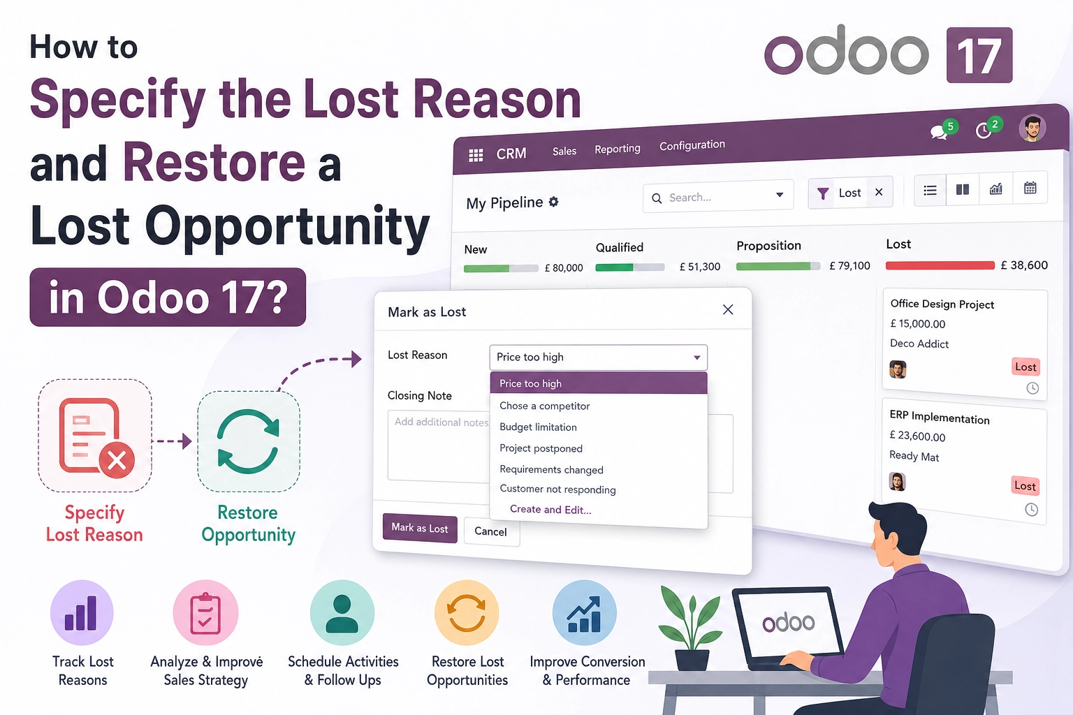 How to Specify Lost Reason & Restore Opportunity | Odoo 17