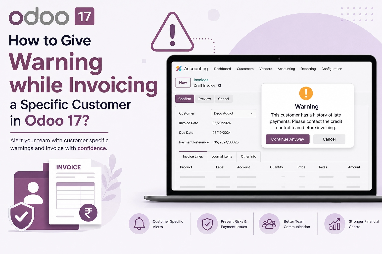 Customer Invoice Warning in Odoo 17 Accounting