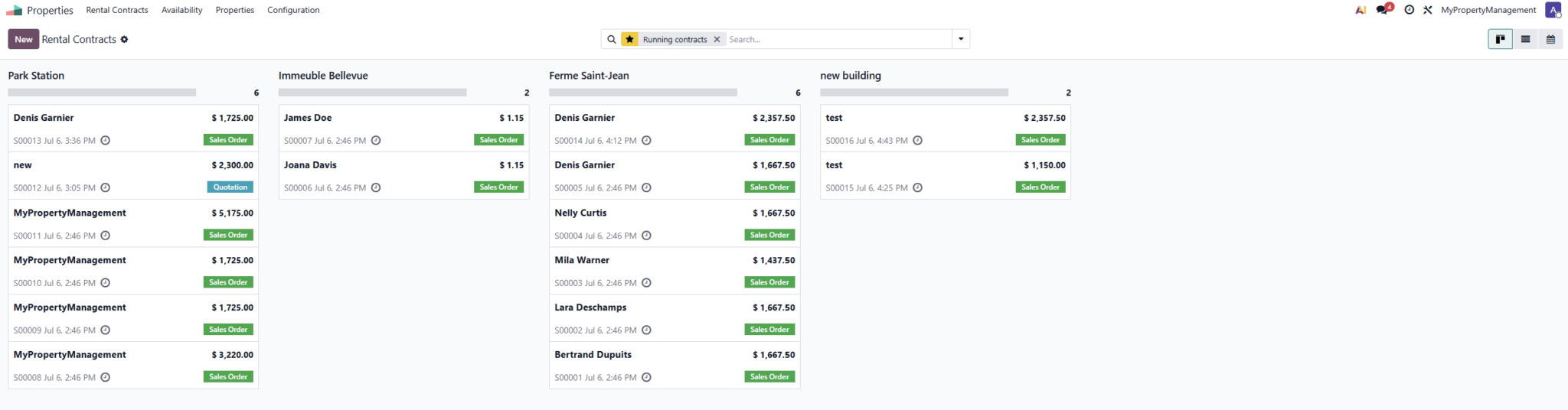 Odoo Property Management app menu in Odoo 19