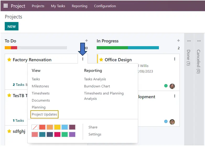 Monitor project updates and milestone progress in Odoo 16