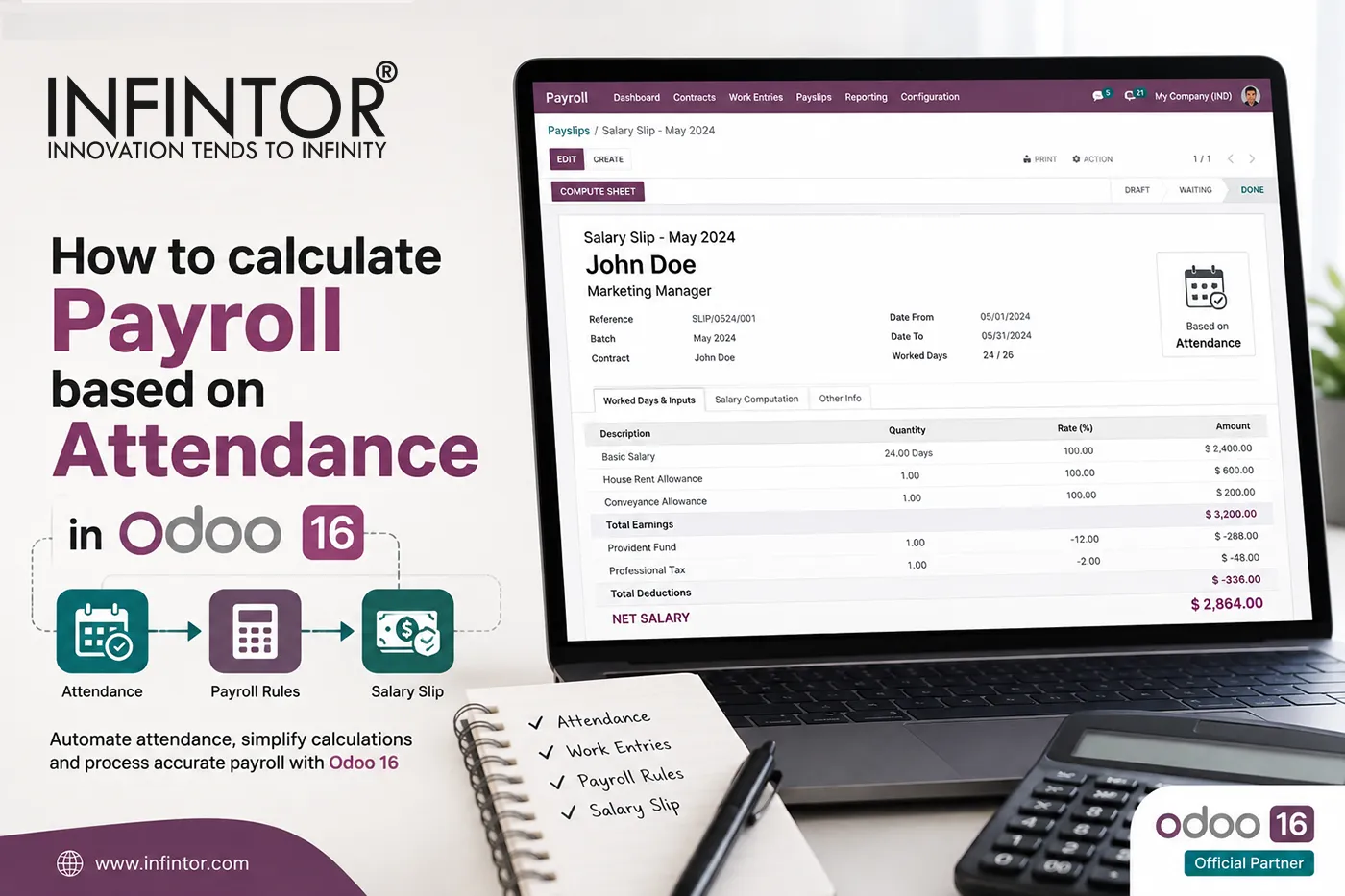 How to calculate Payroll based on Attendance in Odoo 16
